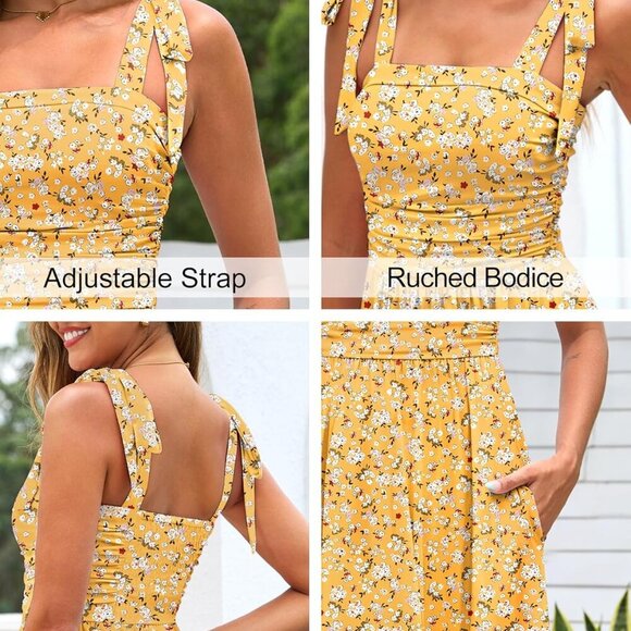 Womens 2025 Summer Spaghetti Strap Floral Maxi Dress with Pockets Smocked Flowy - Picture 6 of 6